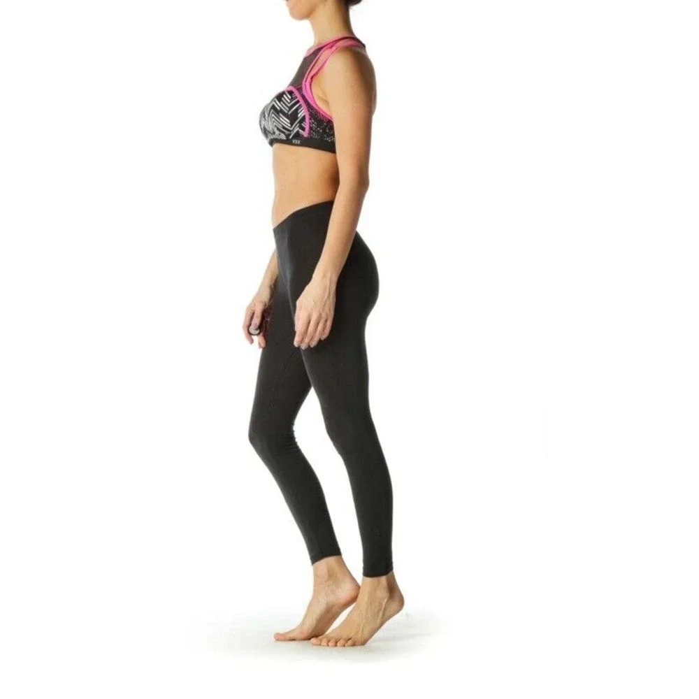 Victorias Secret VSX Mesh Sports Bra 32C Crisscross‎ Straps Black White Hot Pink